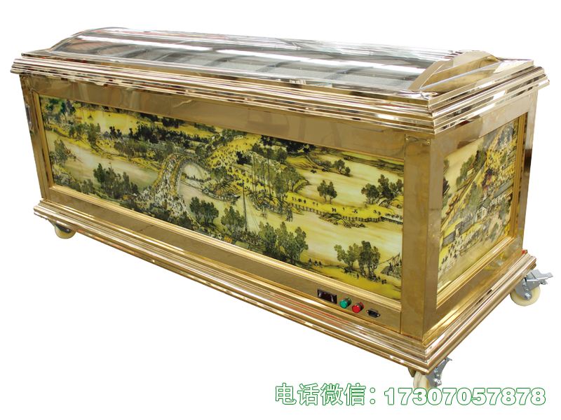 防凝水冰棺具备专业防凝水功能，制冷稳定，结构坚固，无卫生死角，便于清洁与瞻仰，适配各类殡葬场景，有效避免凝水影响使用。