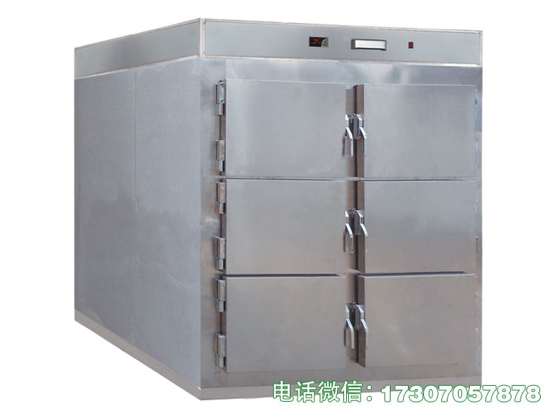 停尸房冻尸柜适配停尸房特殊使用环境，耐潮湿、抗腐蚀，制冷稳定耐用，可24小时不间断运行，满足停尸房遗体高频次冻存、规范化管理需求，密封性强无异味。