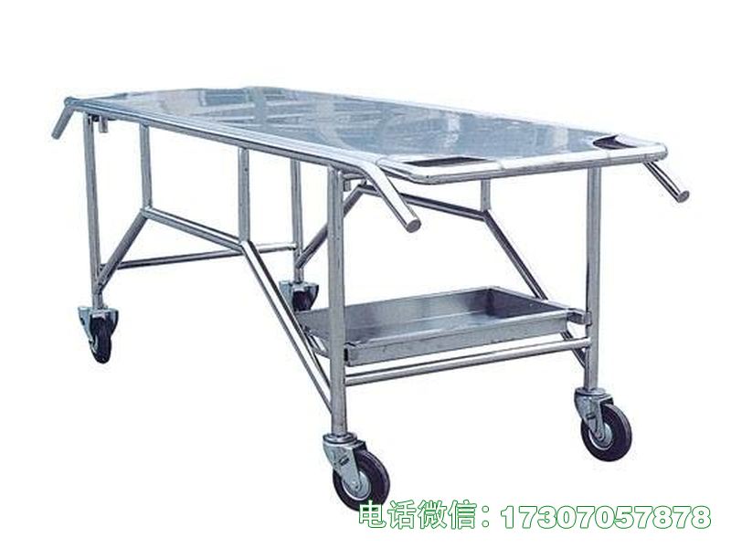殡葬不锈钢推尸车是殡仪馆专用遗体转运推尸车，采用优质不锈钢打造，耐腐蚀易清洁，承重强、移动静音，结构稳固，操作便捷，符合殡葬行业卫生与作业安全标准，适配各类殡葬场地的遗体转运需求。